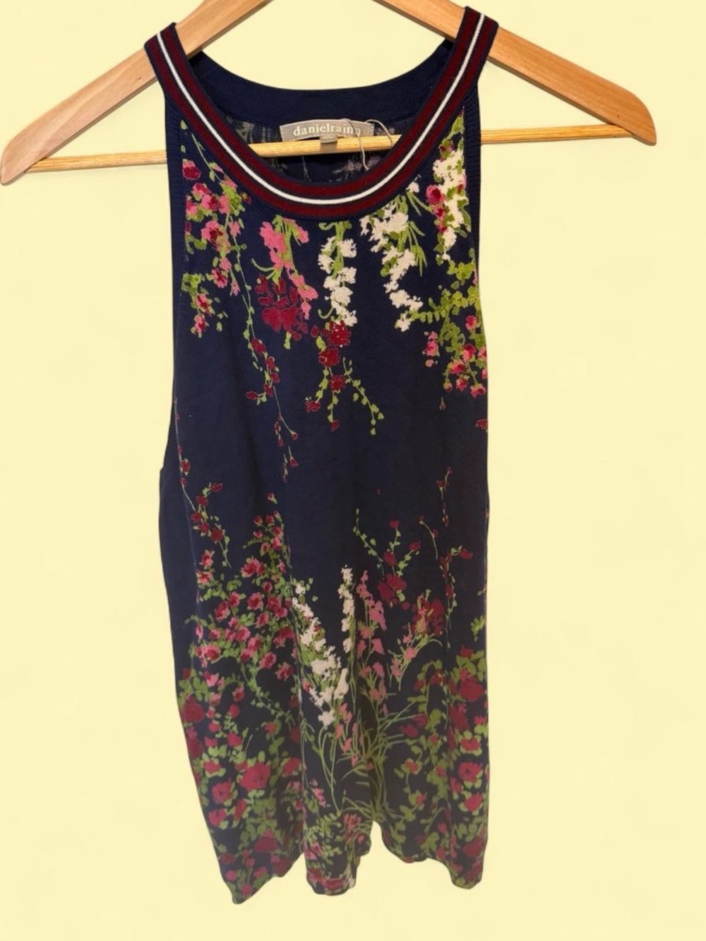 Daniel Rainn Navy Floral Racerback Tank with Contrast Trim